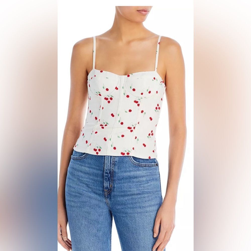 Aqua x Kristopher Brock Chic White Camisole with Cherry Design, L